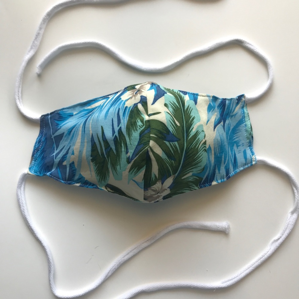 Blue floral face cover with STRINGS or Elastic